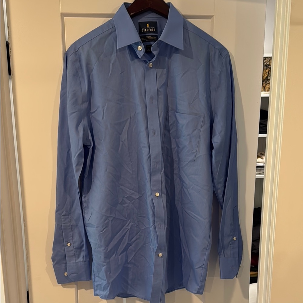 Stafford Blue Dress Shirt Classic Cotton Blend